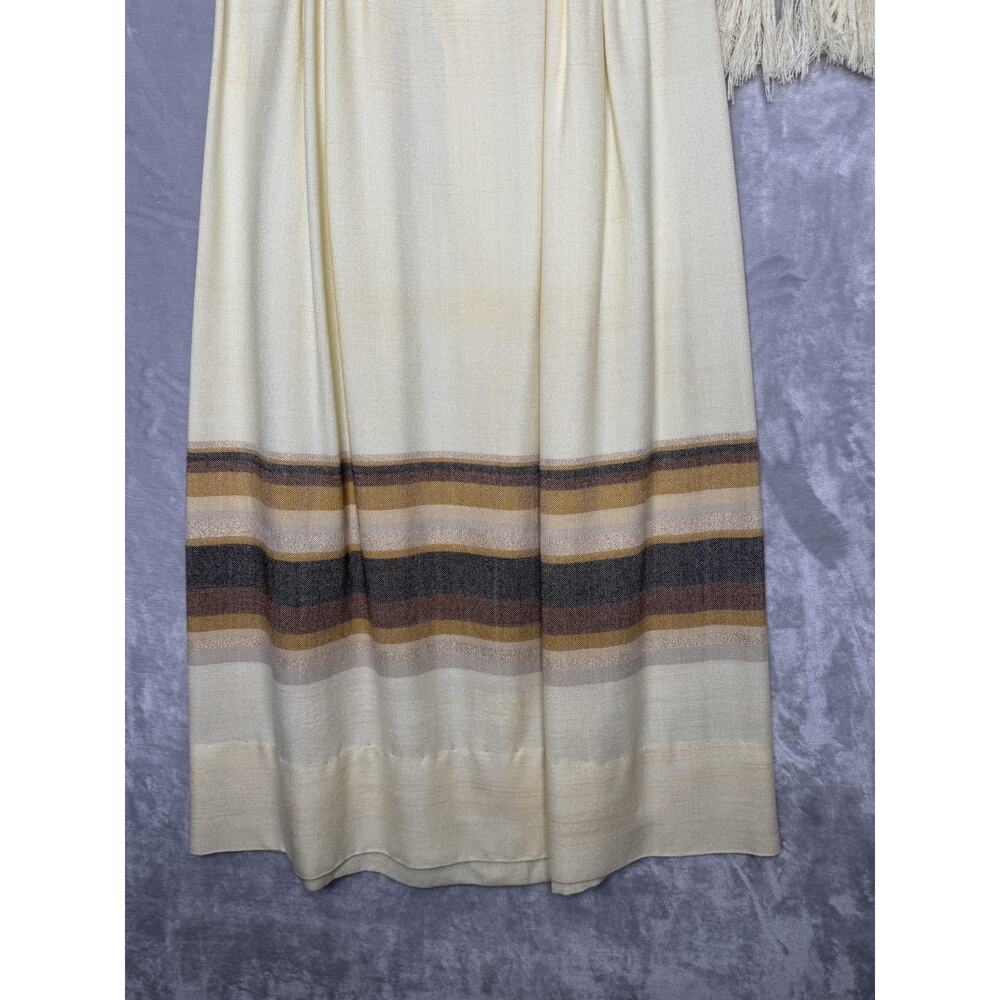 Vintage Boho Skirt Womens S Striped Maxi Long Fringe Shawl Pleated Two Piece 70s - Picture 4 of 6